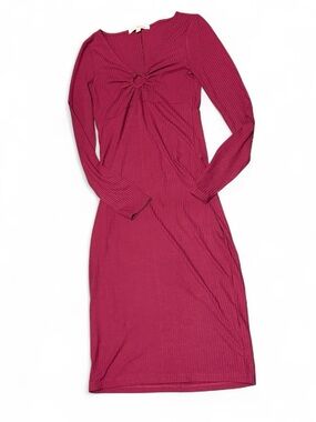 Long Sleeve Ribbed Midi Dress in Burgundy